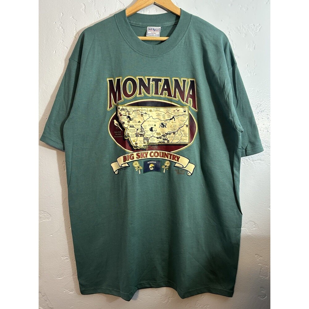 Vintage 90s Montana Big Sky Country Outdoor T Shirt Mens XL Green All sport